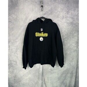 Pittsburgh Steelers Hoodie Mens Large Black Reebok Sweatshirt NFL Y2K